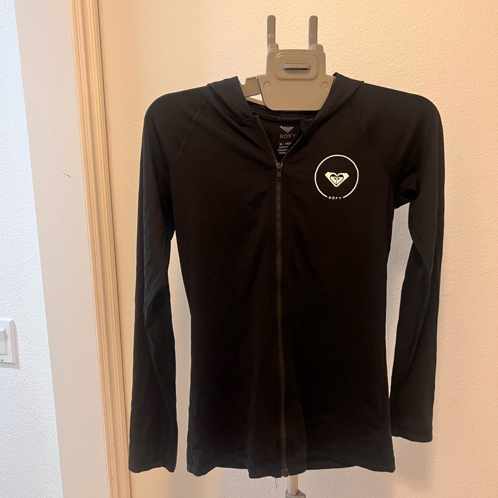 ROXY black  zip up roxy rash guard with hood